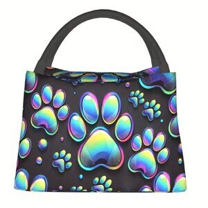 Insulated Lunch Tote Colorful Dog Paw Print Pattern Camping Work Picnic Outdoors